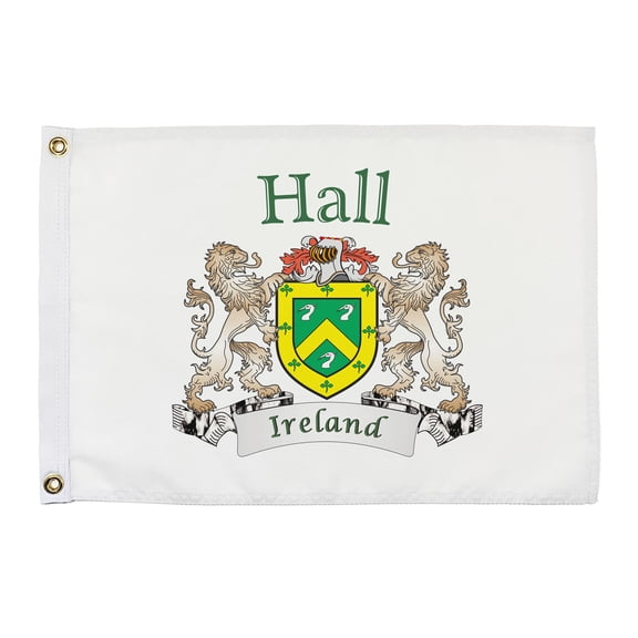 Hall Irish Coat of Arms Small White Flag - 16"x10.5" inches
