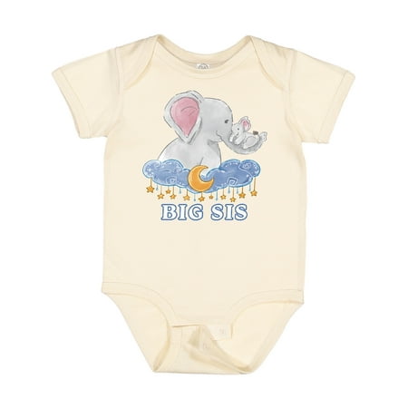 

Inktastic Big Sis Cute Elephants with Moon and Stars Gift Baby Girl Bodysuit