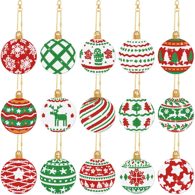 Llaveros navideños con diamantes de 7 x 8,4 cm, 15 unidades, Art Craft Kit Yuxung