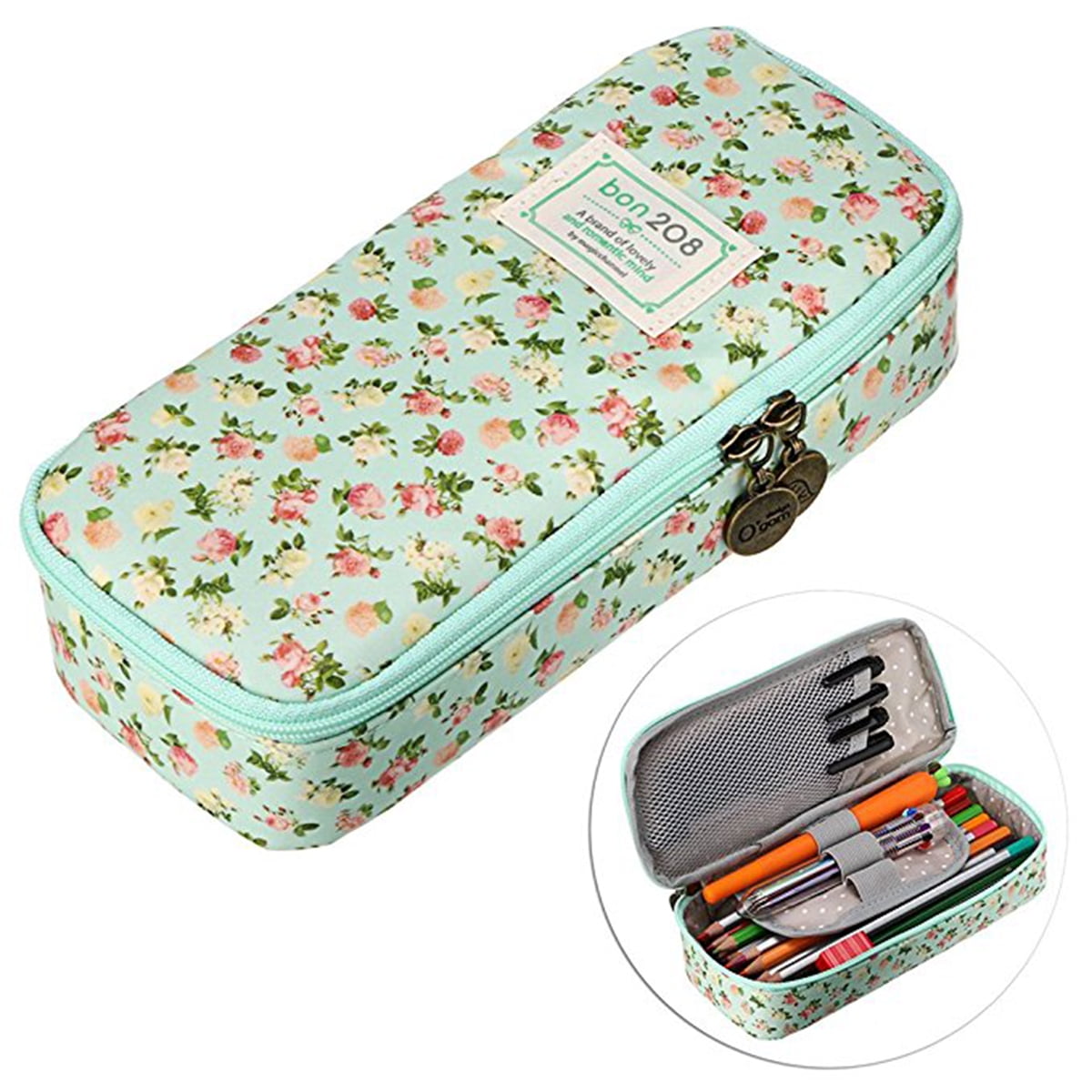 Rivatimrio Ditsy Floral Beige Pencil Case Large Capacity Aesthetic Blossom  Pen Pouch Bag Office College School Stationery Pen Marker Box Storage