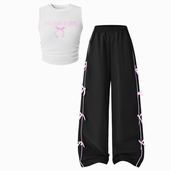 HCNTES Girls' Youth Summer Casual Outfit Set Print Top Matching Pants Clothing Set Tween Girl School Clothing Set 4th of July Outfits for Girls