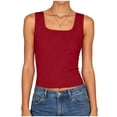 thumbnail image 6 of enyan Racerback Tank Tops for Women Womens Tank Tops with Built in Bras Summer Square Neck Sleeveless Shirts Ribbed Fitted Basic Casual Tops,Red,XL, 6 of 7