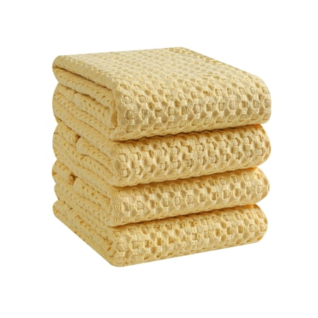 Native Fab 4-Pack Premium Waffle Kitchen Towels with Hanging Loop 16x26 inches, Soft Absorbent, Cotton Dish Towels for Cleaning Drying Dishes, Yellow