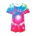 thumbnail image 4 of jtjvou Women's Business Work Blouse Summer Short Sleeve Tees Going out Tops for Teen Round Neck Shirts Trendy Fashion Tie Dye Shirts Oversize Lady Multicolor,L, 4 of 6