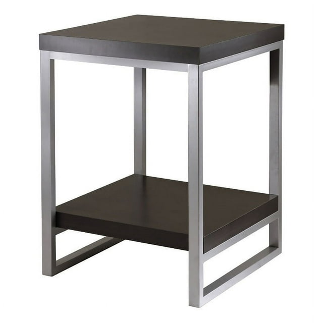 Pemberly Row Contemporary Metal End Table with Enamel Steel Tube in Espresso