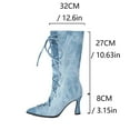 thumbnail image 6 of YLYL Women's Denim Mid Calf Boots Kitten Heels Pointed Toe Lace up Fashion Party Prom Dress Boots, 6 of 9