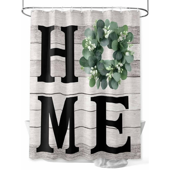 Shower Curtain Farmhouse Home Bathroom Curtains with Hooks, Waterproof Fabric Eucalyptus Leaves Wreath Wood Bath Shower Curtains Set for Bathroom Bathtubs Decor 36x72 Inch