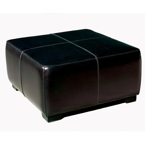 Square Leather Ottoman Footstool in Black