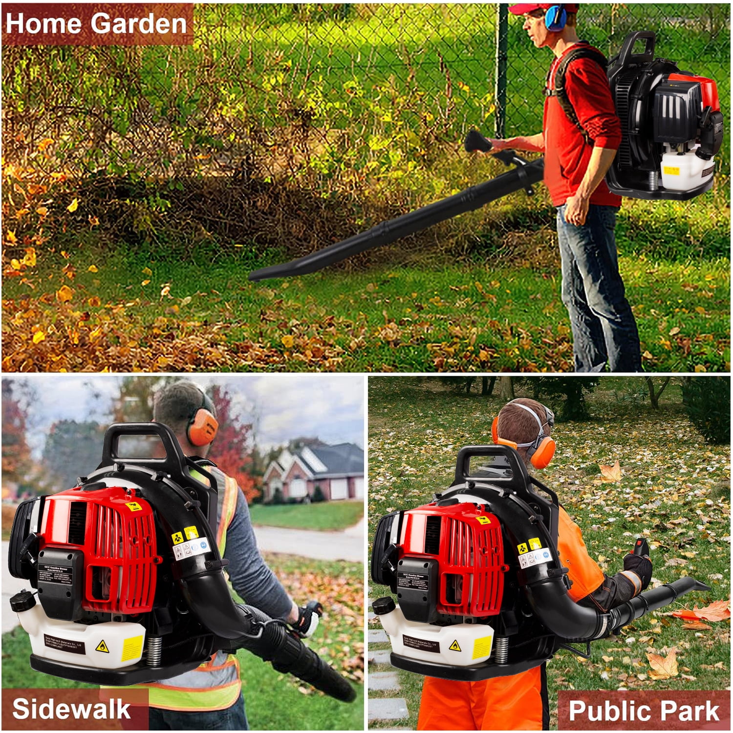 BTMWAY 248 MPH at 530 CFM 52cc Gas Powered Backpack Leaf Blower, Red