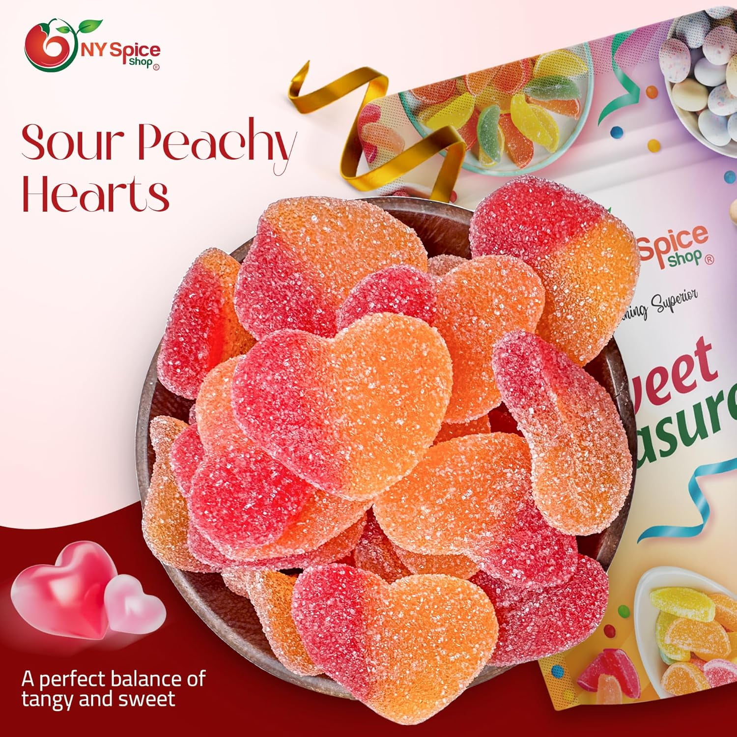 NY SPICE SHOP Valentines Sour Peach Hearts - 3 Pound - Valentines Candy - Heart Candy - Peach Candy
