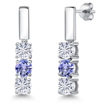 Gem Stone King 925 Sterling Silver White Moissanite and Blue Tanzanite Drop Dangle Earrings for Women | 1.46 Cttw | Gemstone Birthstone | Round 5MM