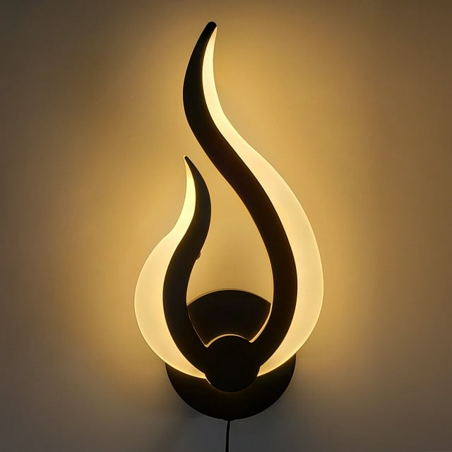Oukaning 2Pcs Plug in LED Wall Lamp Indoor Modern Wall Light Sconce Flame Shape for Bedroom