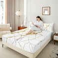 thumbnail image 4 of Manfei Abstract Marble 4pcs Bed Sheets,Stone Patter King Sheets,Gold Metallic Super Cozy Sheet Set,Super Cozy Watercolor Room Decor, 4 of 7