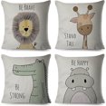 thumbnail image 1 of Fundas de almohada con dibujos de animales, juego de 4 fundas de almohada para niños, funda de cojín de algodón (hipopótamo, jirafa, león, cocodrilo) oso de fresa Electrónica, 1 of 5
