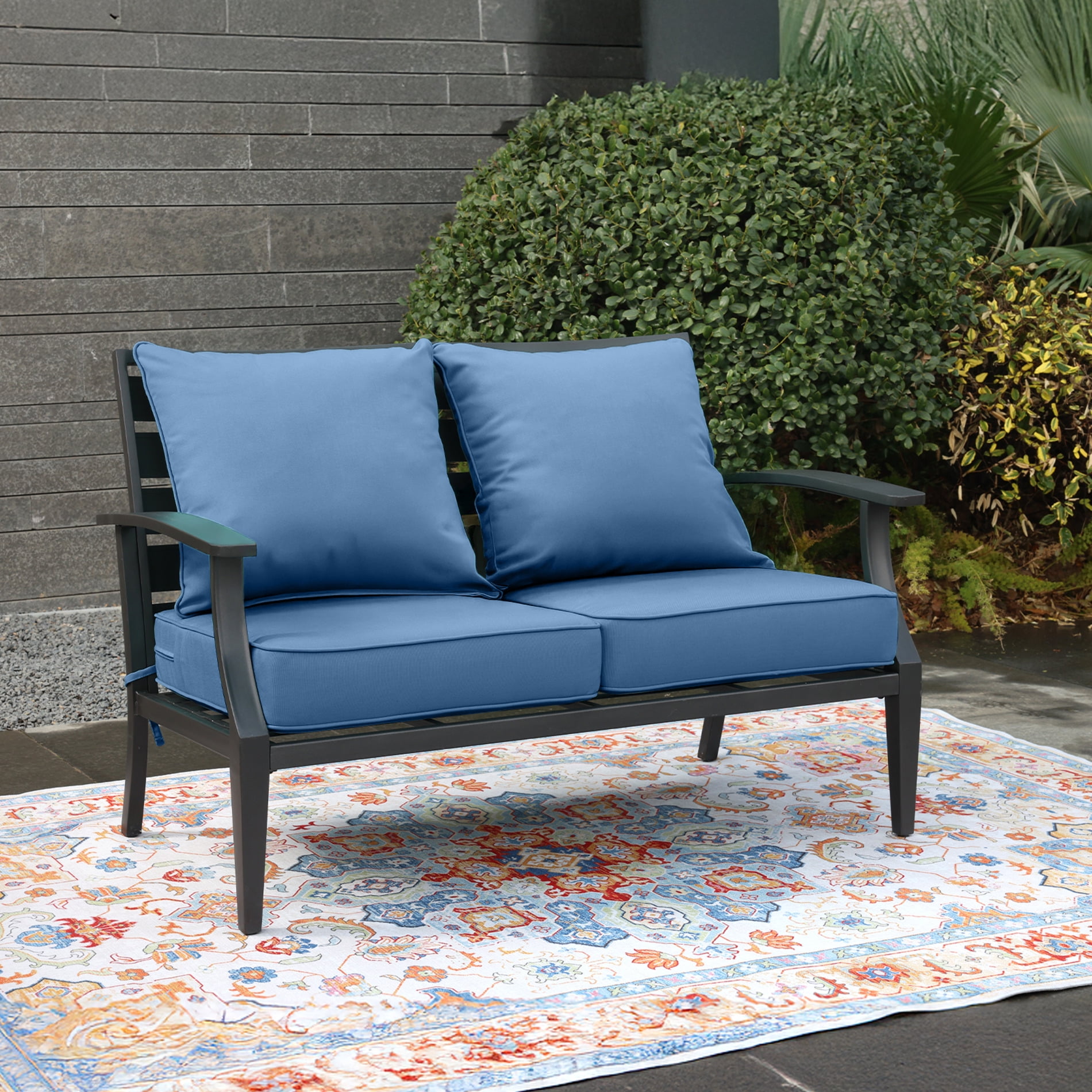 BPS 24x24x5 inch Outdoor Deep Seat Cushion, Water-Resistant Patio Furniture Cushions for Outdoor Chairs, Sofa, Couch, 2-Piece, Steel Blue