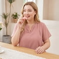thumbnail image 2 of Agnes Orinda Women's Plus Size Tops Swiss Dots Short Sleeve Notched Neck Spring Summer Blouses 2X Pink, 2 of 8