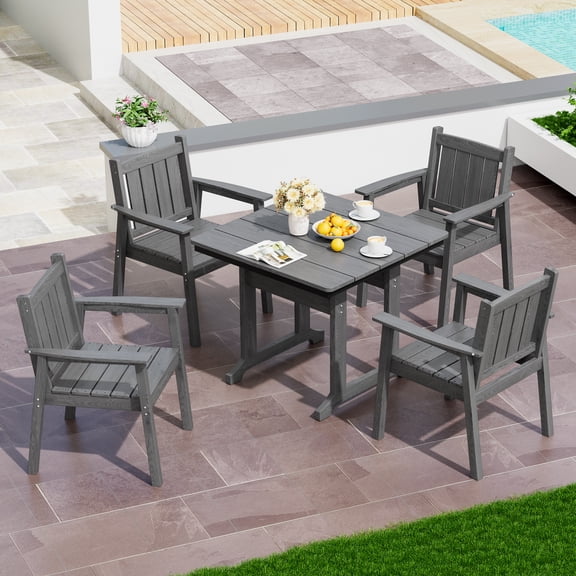 Gray 5-Piece HDPE Plastic Patio Outdoor Dining Set with Arm Chairs
