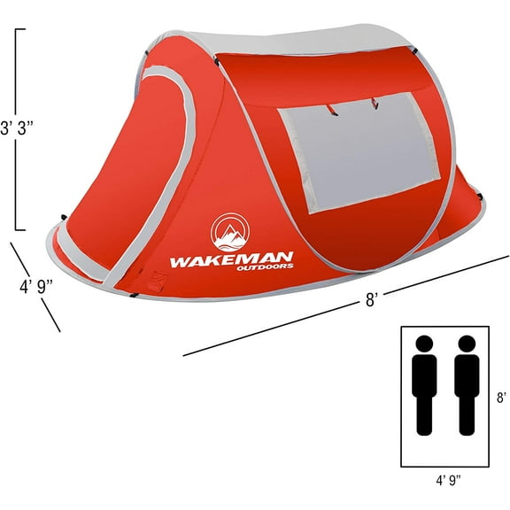 Pop-up Tent 2 Person, Water Resistant Barrel Style Tent for Camping with Rain Fly and Carry Bag, Sunchaser 2-Person Tent by  Outdoors (Red)