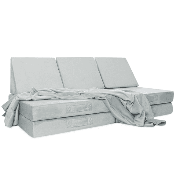 Milliard Kids and Toddler Sofa Play Couch for Playroom and Bedroom, Soft Grey Velour Fabric, with Bonus Blanket