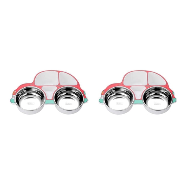 Juego de vajilla Billuyoard Acero inoxidable niños cuchara tenedor alimentación cuenco cubertería antideslizante Rojo Coche/Cuenco/extraíble 2Conjunto