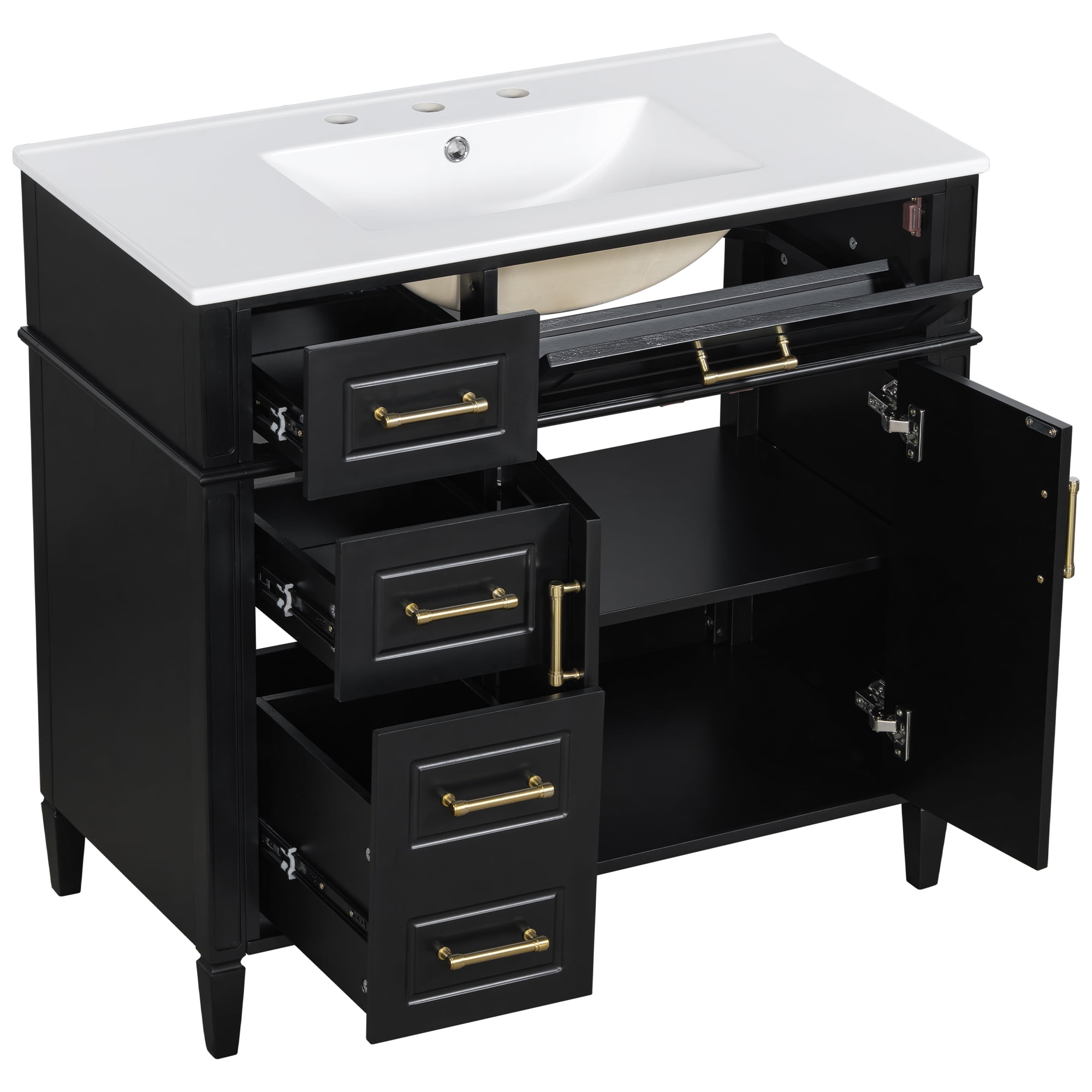 Alvantor 36" Bathroom Vanity with Sink, Freestanding Storage Cabinet with Flip Drawers Black