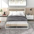 thumbnail image 2 of Full Size Platform Bed Frame with Sockets and USB ports, Metal Metal and Wood Bed Frame with Headboard and Footboard, Noise-Free, No Box Spring Needed, White, 2 of 7