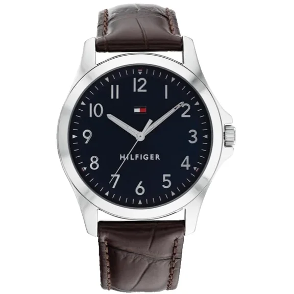Tommy Hilfiger 1791449 Navy Blue Dial Brown Leather Strap 45mm Mens Watch