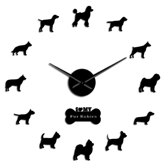 Doberman Pomeranian Rottweiler Poodle Pitbull Siberian Husky Jack Russel Popuar Mix Dog Breeds 3D DIY Wall Clock Puppy Home Deco(Black,27inch)