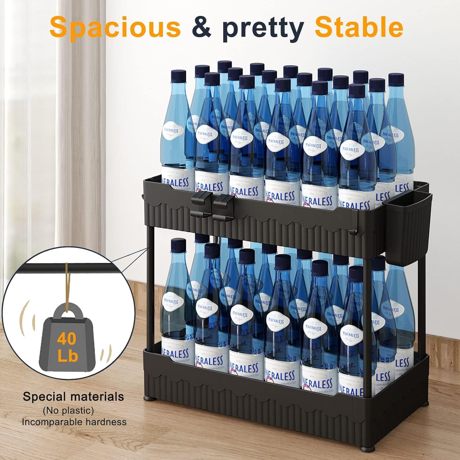 RGHJAR-2 Pack Under Sink Organizer, Under Bathroom Cabinet Organizer with Hooks Hanging Cup, Multi-Purpose Storage Shelf for Kitchen Bathroom, Black