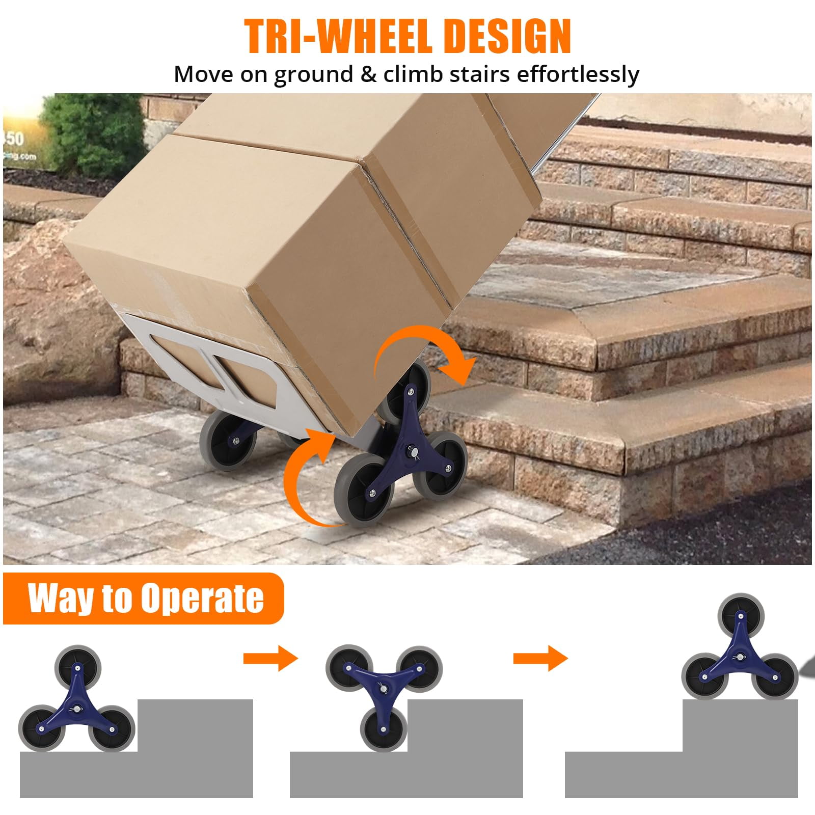 Stair Climbing Hand Truck 650lb, Heavy Duty Dolly Cart for Stairs, Thickened Upgraded Aluminum Tube Stair Climbing Trolley with Triangle Wheels and Dual Handle