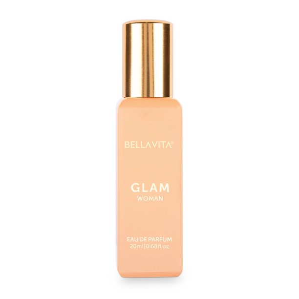 Bellavita Luxury Glam Eau De Parfum Edición Tamaño Viaje 20 Ml | Mini perfumes de larga duración para mujer | Notas: ralladura de naranja rosa y vainilla | Perfume compacto de bolsillo para mujer | Pe