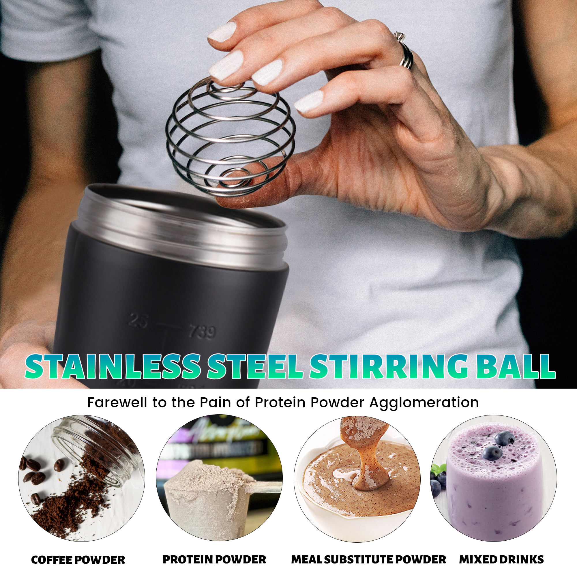 Stainless Steel Protein Powder Shaker Cup, Milkshake Cup With