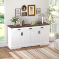 thumbnail image 3 of 63 Inch Fluted Buffet Cabinet With 4 Doors And 3 Drawers For Kitchen Dining Room Living Room Storage, White Console Table With Coffee Bar Station, 3 of 9