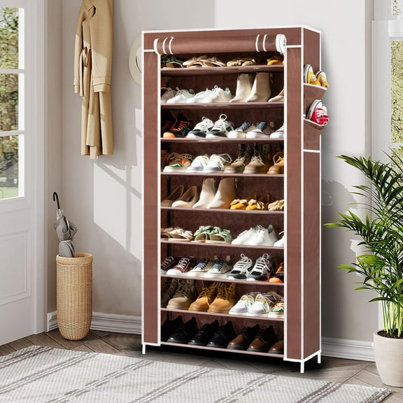 Ktaxon 10 Tiers Shoe Rack Shoe Shelf 36-45 Pairs Shoe Storage Cabinet Organizer Space Saving Shoes Tower with Non-woven Fabric Cover Closet, Multiple Colors