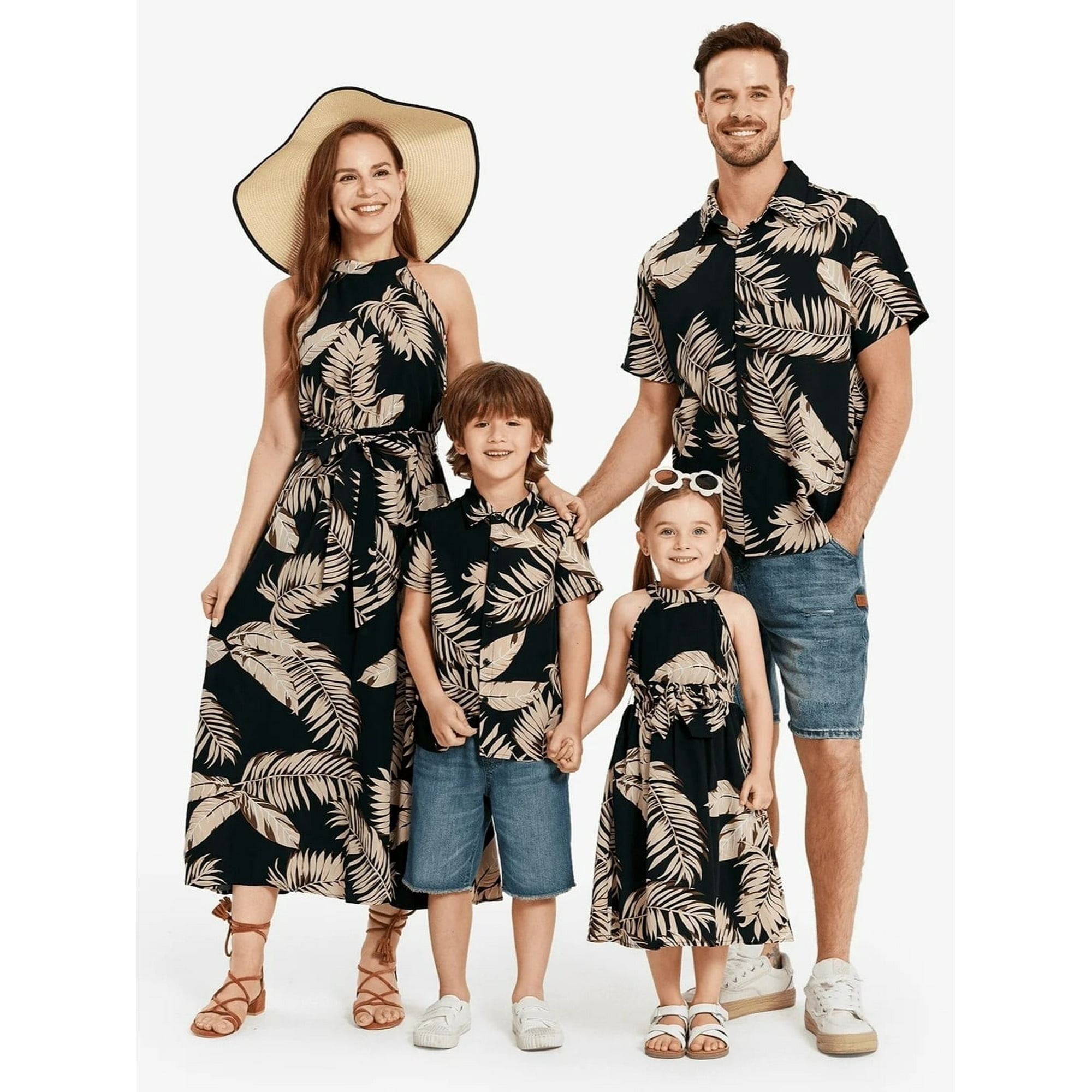PatPat Women Dress Beach Vacation Clothes For Women Family Matching Outfits Hawaiian Maxi Halte Dress Short-sleeve Sunflower Dress for Couple，S-XL