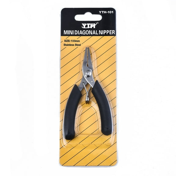 1pc Stainless Steel Mini Flat Nipper Pliers Serrated Jaw and Wire Cutter Ferronickel with PVC Handle Black 10x5.5x1cm