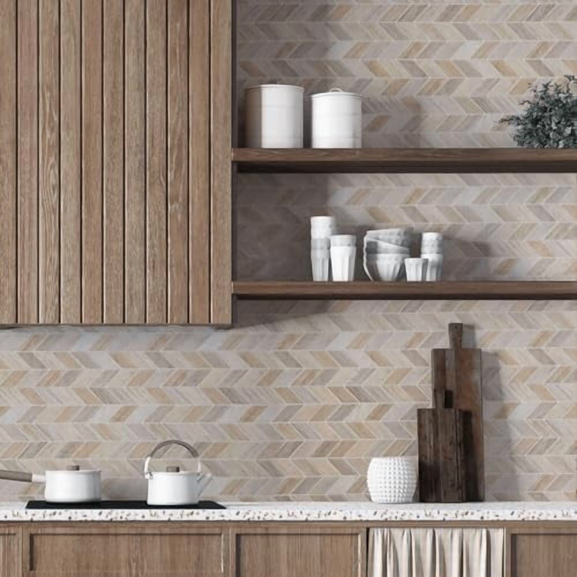 Main Street Peel & Stick Wallpaper Tiles, Earth Herringbone, 8 in x 8 in, 24 Pack, Self Adhesive Wall Tiles for Kitchen Backsplash and Home Decor