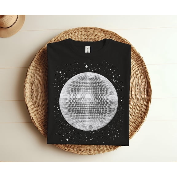Black and White Disco Ball T-shirt, Vintage Retro DJ Shirt, 80s 90s Party Outfit, Night Club Dance Gift