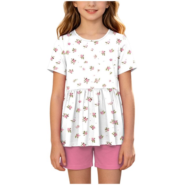 felwors Toddler Girls Summer Sleeveless Ruffle Top Elastic Shorts Set Kids Short Set 2-8 (Pink, 9-10 Years)