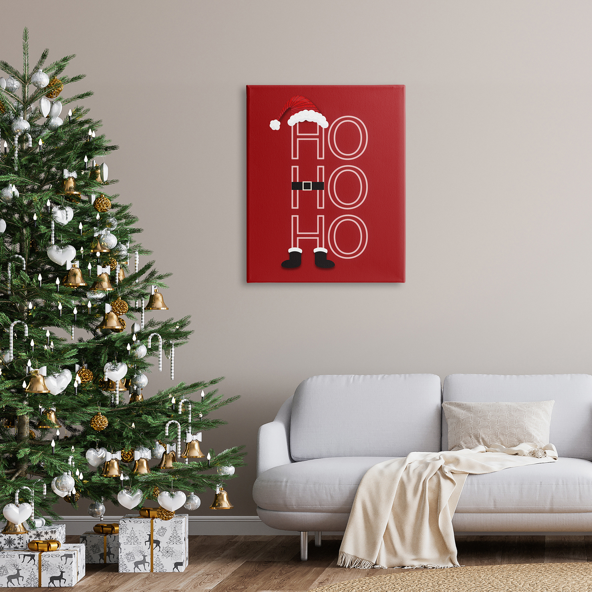 Ho-Ho-Ho Clever Red Santa Claus Outfit Typography Inspirational Graphic Art Gallery-Wrapped Canvas Print Wall Art