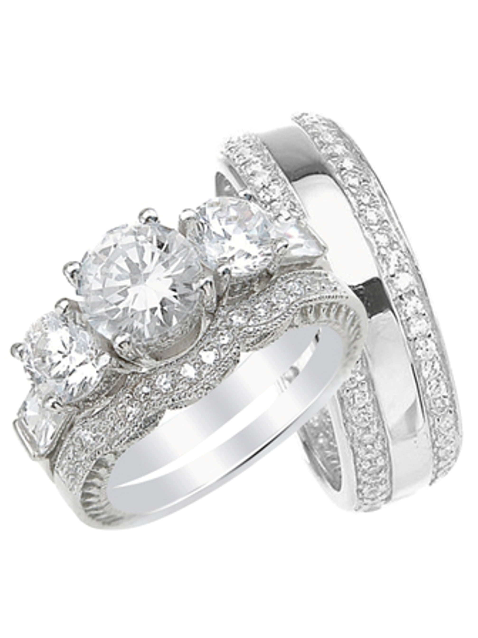 LaRaso & Co His and Hers High Quality CZ Wedding Ring Set Matching