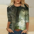 thumbnail image 2 of VKOYWKM Women Tops Halloween 3/4 Sleeve T-Shirts Halloween Graphic Casual Crew Neck Fall Tunic Top, 2 of 6