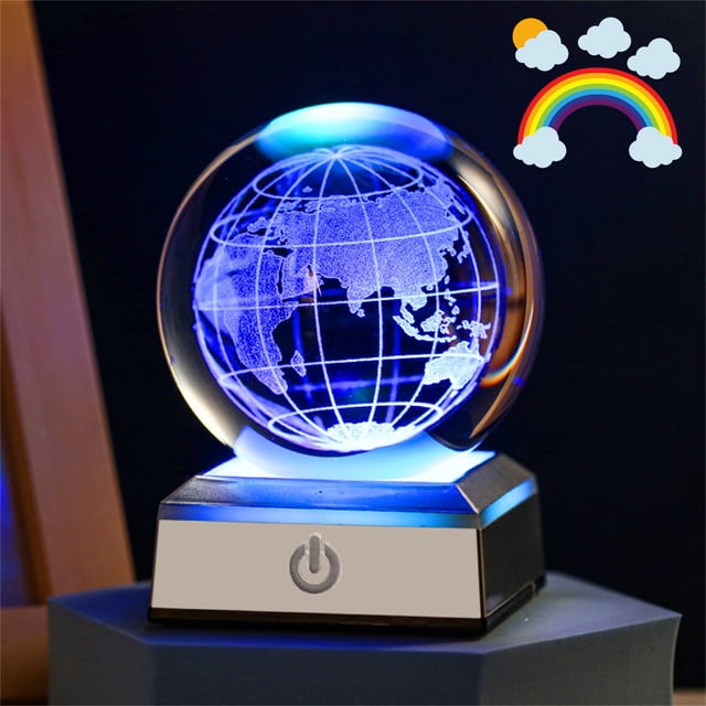 Ganfancp Bola de Cristal de Gran Tamaño de Noche 7-Colores Bola de Cristal Sólido Base de Metal Láser Grabado de Vidrio con Base de Madera Suministro de Energía Usb Decoración Ofertas Del Día Liquida