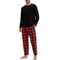 thumbnail image 2 of INSPIRE CHIC Men's Long Sleeve Solid Color Nightwear Casual Plaid Pattern Pajamas Set 2 Pieces S Black Red, 2 of 5