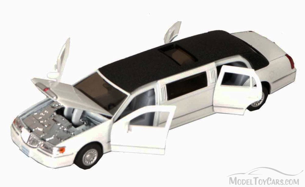 KINSMART 1/38 Scale Diecast 1999 Lincoln Town Car Stretch Limousine in Color White 