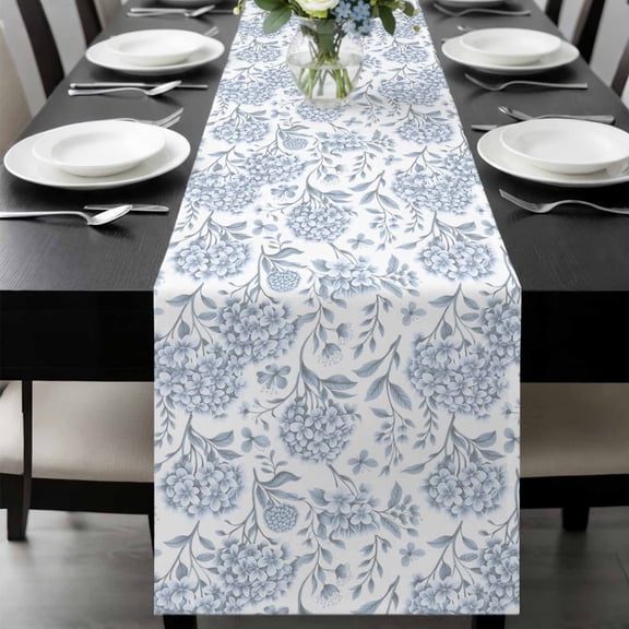 Blue Flower Table Runner 72 Inches Long, Botanical Floral Vintage Wildflower Leaf Kitchen Coffee Dining Table Decoration for Home Party Birthday Wedding Home Decor 14x72 Inches