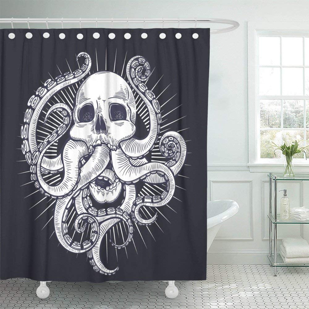 Halloween Decor Shower curtian set Skull octopus Boat and anchor Bath curtain 