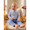 thumbnail image 6 of Loicainy Infant Baby Boys Fall Outfits 3 6 12 18 Months Long Sleeve Lapel Striped Romper Solid Color Pants Clothes Set, 6 of 9