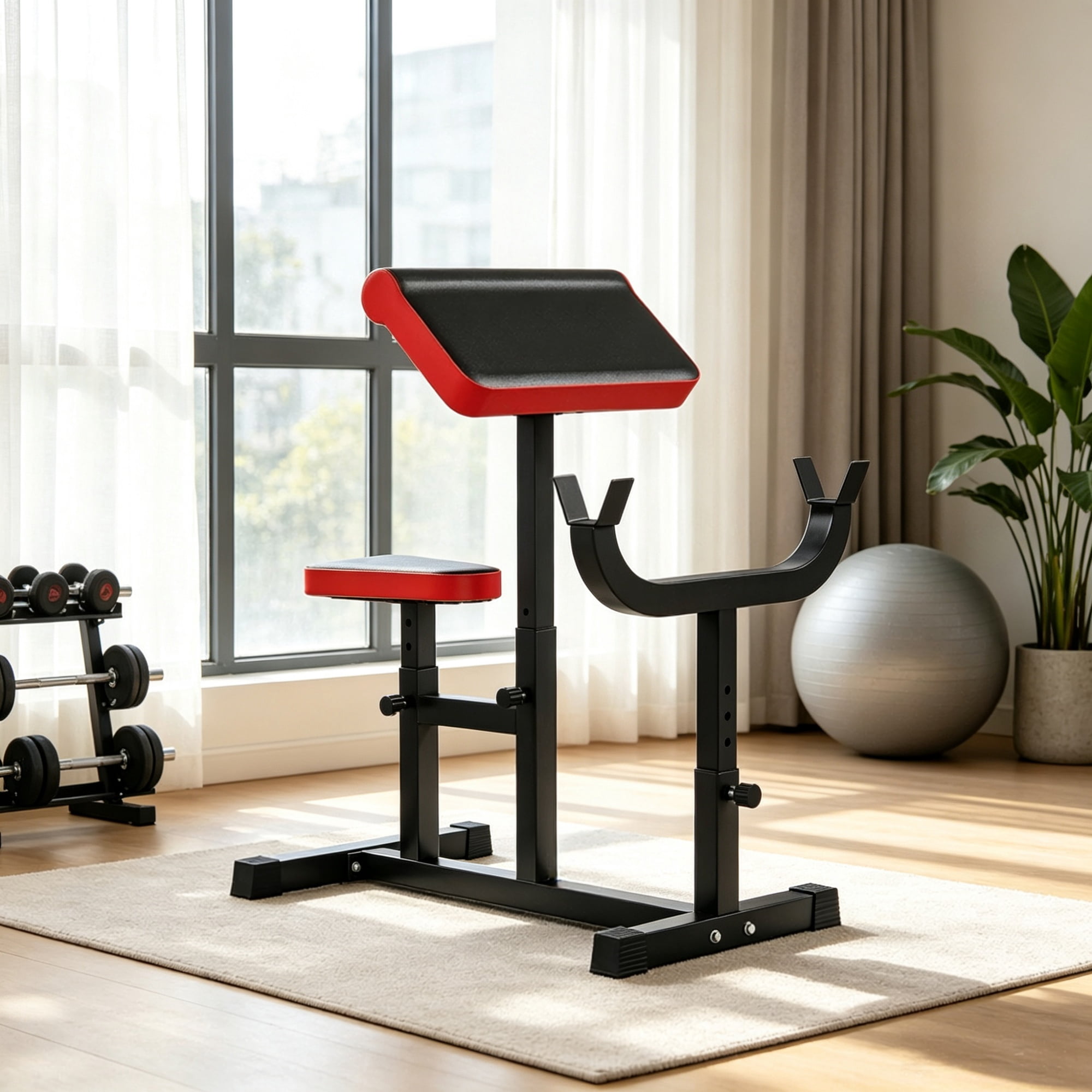265 LBS Black Preacher Curl Bench, Adjustable Seated Arm Isolation Station for Barbell Dumbbell Bicep Strength Training