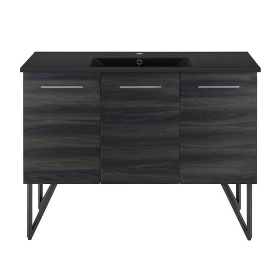 Annecy 48 in. Black Walnut Bathroom Vanity With Black Ceramic Sink Top